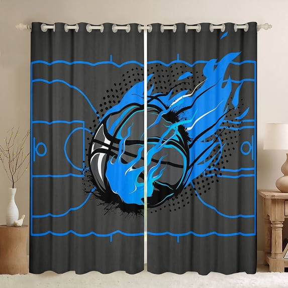 Manfei Boys Sport Theme Curtains and Drapes,Teens Basketball Gamer Black Out Curtains,Blue Gray Curtains Pack of 2 (52x63 Each) For Teens,Luxury Bedroom Decor