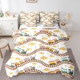 thumbnail image 1 of Manfei Boys Train 7pcs Queen Bedding,Yellow Clouds Pattern Bedding Comforter Set Queen,Polkadot Reversible, 1 of 7