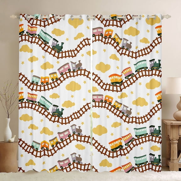 Manfei Boys Train Kitchen Curtains,Yellow Clouds Pattern Black Out Curtains Pack of 2 (42x63 Each)
