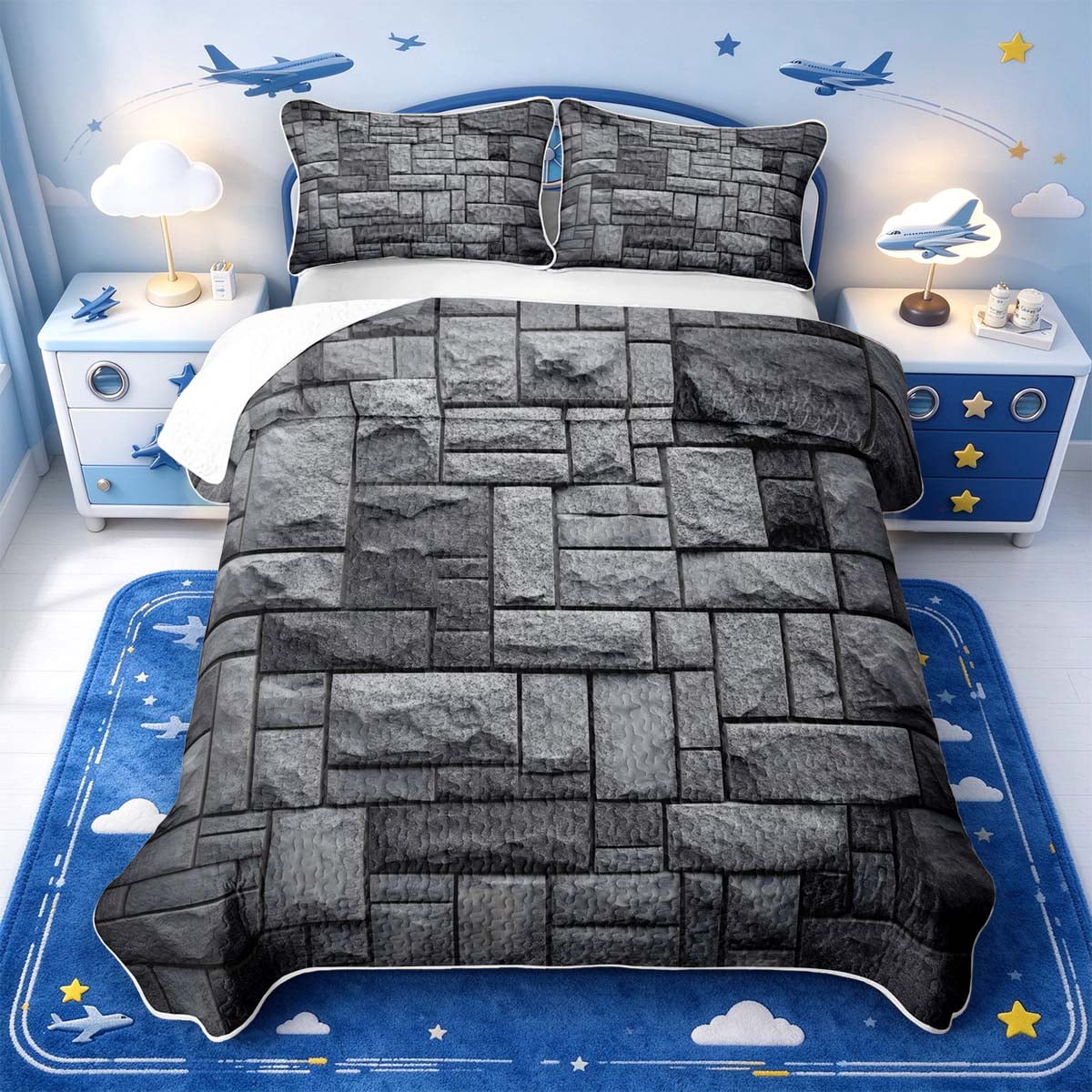 Manfei Brick Design Bed Spread Queen,Stone Texture Queen Coverlet Set,3 ...