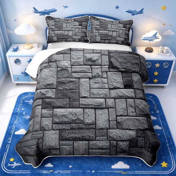 Manfei Brick Design Quilt Full,Stone Texture Full Bedspread Sets,3 ...