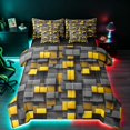 thumbnail image 1 of Manfei Bright 3D Block King Bedding, Geometric King Bed in a Bag, Gray Yellow, Black Reversible 7pcs, 1 of 6