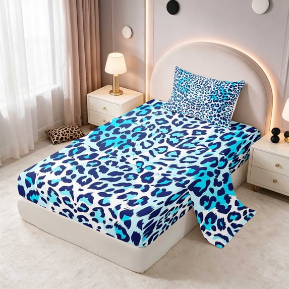Manfei Bright Blue Leopard Twin Sheets, Azure Mirror Spot Bedding 3pcs ...