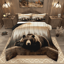 Manfei Brown Bear Bedding Comforter Set 2pcs, Wild Woodland Animal Twin Comforter Sets, Retro Farmhouse Lodge Cabin Bedding Set, Ultra Soft Home Decor