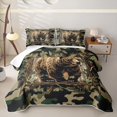 thumbnail image 1 of Manfei Brown Bear Quilt King,Geometric Plaid King Coverlet Set,Green Brown,3 Pieces, 1 of 7