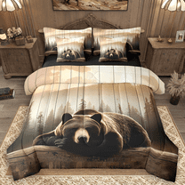 Manfei Brown Bear Twin Bedding Sets 7pcs, Wild Woodland Animal Bedding Comforter Set, Retro Farmhouse Lodge Cabin Sheet Sets, Ultra Soft Home Decor