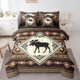 thumbnail image 1 of Manfei Brown Check Pine 7-Piece King Bedding,Vintage Moose Grid King Bed in a Bag,Black Reversible, 1 of 7