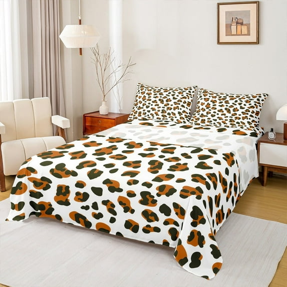 Manfei Brown Cheetah Print Full Size Sheets, Wild Animal Bed Sheets, Aesthetic Leopard Print Sheet Sets, Luxury Bedroom Decor 4-Piece