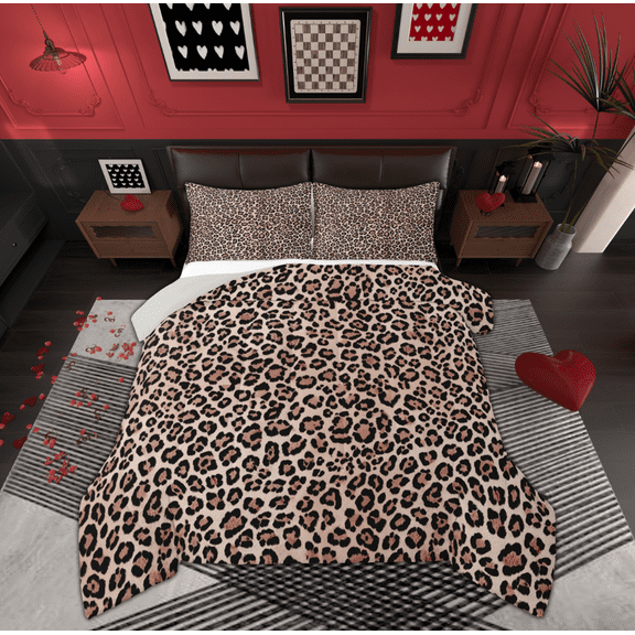 Manfei Brown Cheetah Print Queen Comforter Set for Female, Modern Fashion Style Bedding Sets, Cow Stripes Reversible Bedding Comforter Set, Super Cozy Room Decor, 3pcs
