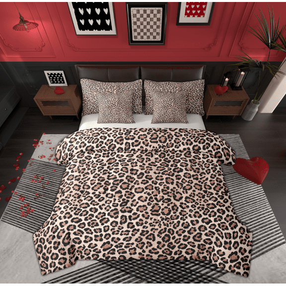 Manfei Brown Cheetah Print Twin Bedding Sets 7-Piece for Female, Modern Fashion Style Bedding Comforter Set, Cow Stripes Reversible Sheet Sets, Super Cozy Room Decor