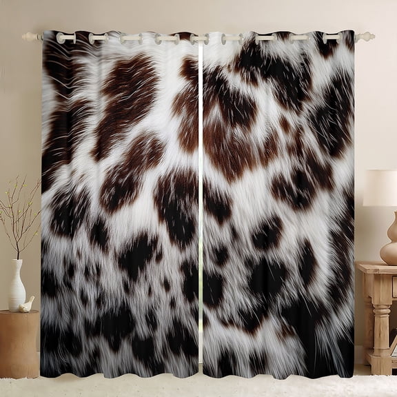 Manfei Brown Cow Print Black Out Curtains,Western Rustic Farmhouse Curtains Pack of 2 (42x63 Each),Farm Animal Cowhide Bedroom Curtains For Boys Kids,Breathable Home Decor