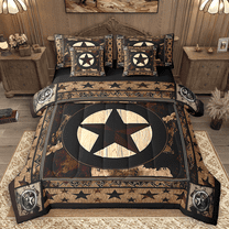 Manfei Brown Cow Print Twin Bedding Sets 7pcs, Vintage Star Bedding Comforter Set, Rustic Farmhouse Sheet Sets, Luxury Bedroom Decor