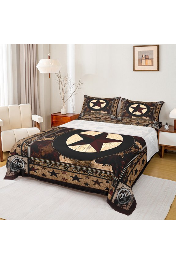 Brown Cow Print Twin Sheet Sets 3pcs, Vintage Star Twin Fitted Sheet, Rustic Farmhouse Flat Sheet, Luxury Bedroom Decor