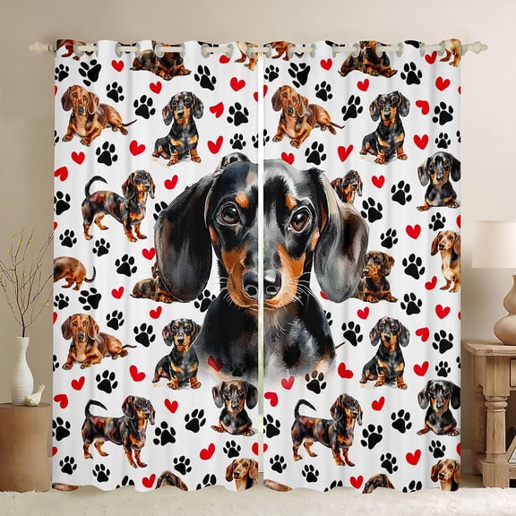 Manfei Brown Dachshund Blackout Curtains Set of 2 (52x84 Each) for Child, Kawaii Dog Dalmatian Window Curtains, Cartoon Pug Paw Curtains and Drapes, Curtains and Drapes Bedroom Decor