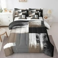 thumbnail image 1 of Manfei Brown Grey Abstract Bedding Comforter Set 7pcs, Chic Minimalism Queen Bedding Sets, Teen Child Kid Adult Reversible Queen Sheet Sets, Super Cozy Room Decor, 1 of 7