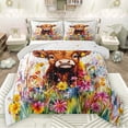 thumbnail image 1 of Manfei Brown Highland Cow Bedding Comforter Set for Teens, Rustic Groovy Floral Twin Comforter Sets, Fashion Art Watercolor Reversible Bedding Set, Lightweight Room Decor, 2-Piece, 1 of 8