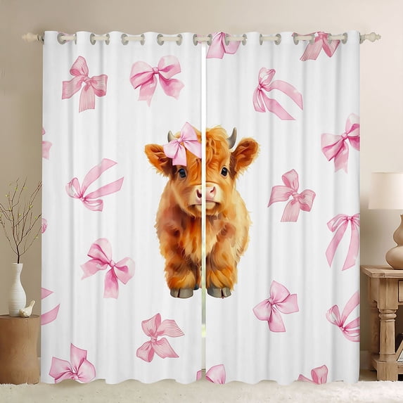 Manfei Brown Highland Cow Blackout Curtains Set of 2 (52x84 Each),Fashion Bowtie Curtain