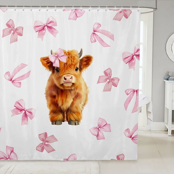Manfei Brown Highland Cow Shower Curtain 72Wx72L,Fashion Bowtie Bathroom Curtain