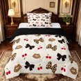 thumbnail image 1 of Manfei Brown Leopard Print Bow Twin Comforter Sets,Sweet Cherry Bowknot Bedding Set,Black Reversible,2 Pieces,1 Comforter and 1 Pillowcase, 1 of 7