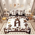 thumbnail image 1 of Manfei Brown Monogrammed A Bedding Comforter Set 7pcs, Western Cowgirl Cowboy Queen Bedding Sets, Cartoon Princess Style Reversible Queen Sheet Sets, Lightweight Room Decor, 1 of 7