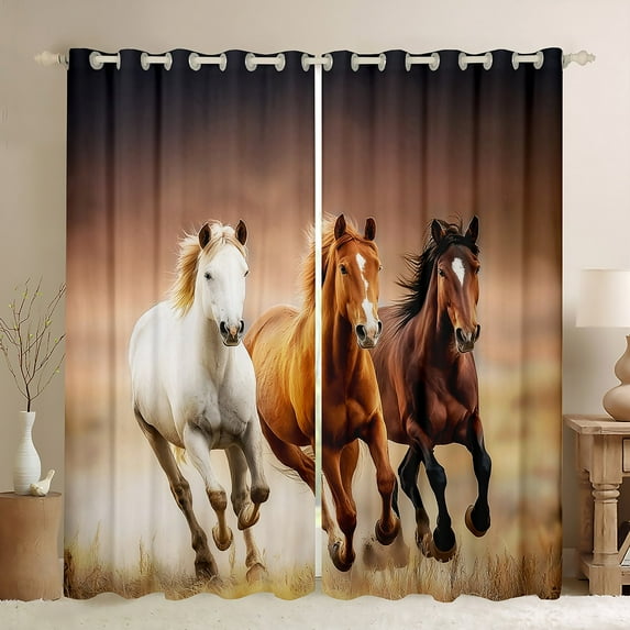 Manfei Brown Racing Horse Blackout Curtains Set of 2 (52x84 Each) for Adult, Rustic Farmhouse Animal Window Curtains, Southwestern Curtains and Drapes, Window Curtains Decor