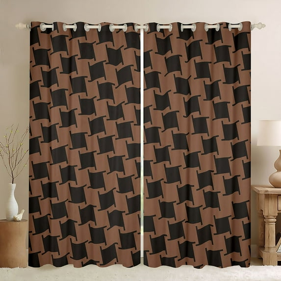 Manfei Brown Rhombus Pattern Blackout Curtains Set of 2 (52x84 Each),Modern Abstract Geometric Window Curtains,Minimalism Style Curtains and Drapes For Girls Boys,Luxury Bedroom Decor