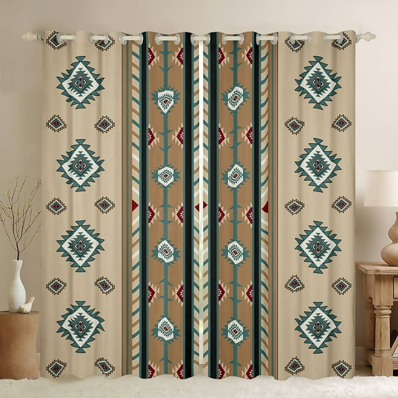 Manfei Brown Vintage Boho Curtains for Living Room,Aztec bohemian Blackout Curtains Set of 2 (38x54),Geometric Print Curtains and Drapes (38x54),Breathable Room Decoration