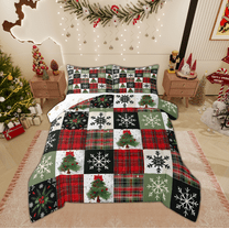 Manfei Buffalo Christmas Tree Bedding Comforter Set, Vinter Snowflake Twin Comforter Sets, Vintage Western Festival Reversible Bedding Set, Microfiber Bedroom Decor, 2 Pieces