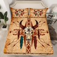 thumbnail image 1 of Manfei Bull Skull 3pcs Twin Sheet Sets,Bohemian Theme Twin Fitted Sheet,Boho Aztec Breathable Flat Sheet,Exotic Room Decor, 1 of 6