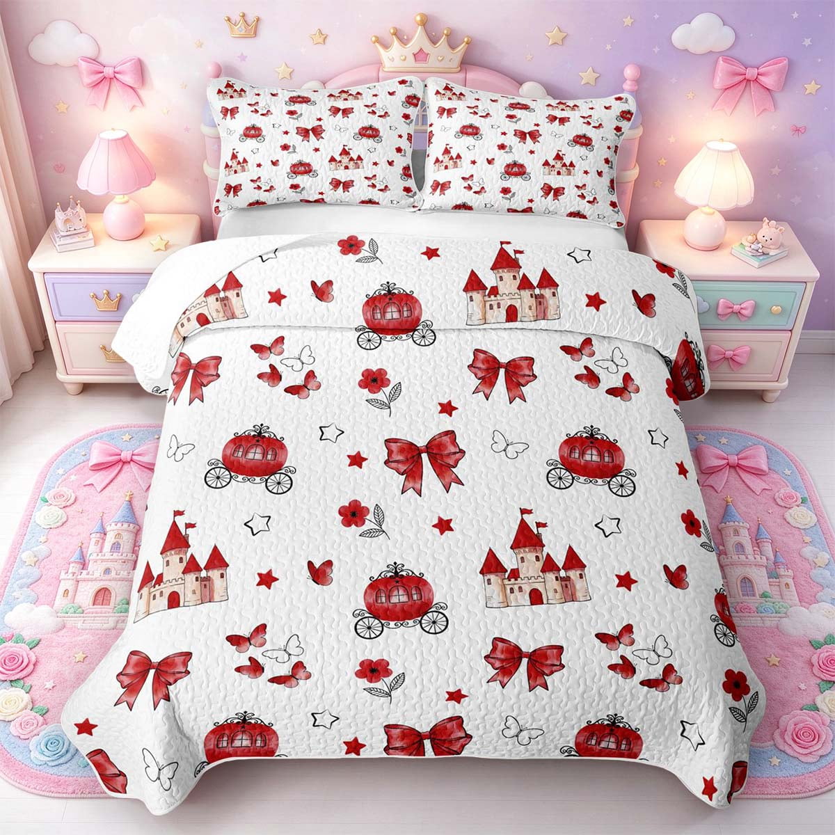 Manfei Butterflies Print Quilt Full,Magical Castle Full Bedspread Sets ...