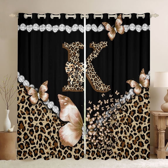Manfei Butterfly Alphabet K Blackout Curtains Pack of 2 (52x63 Each),Black Brown