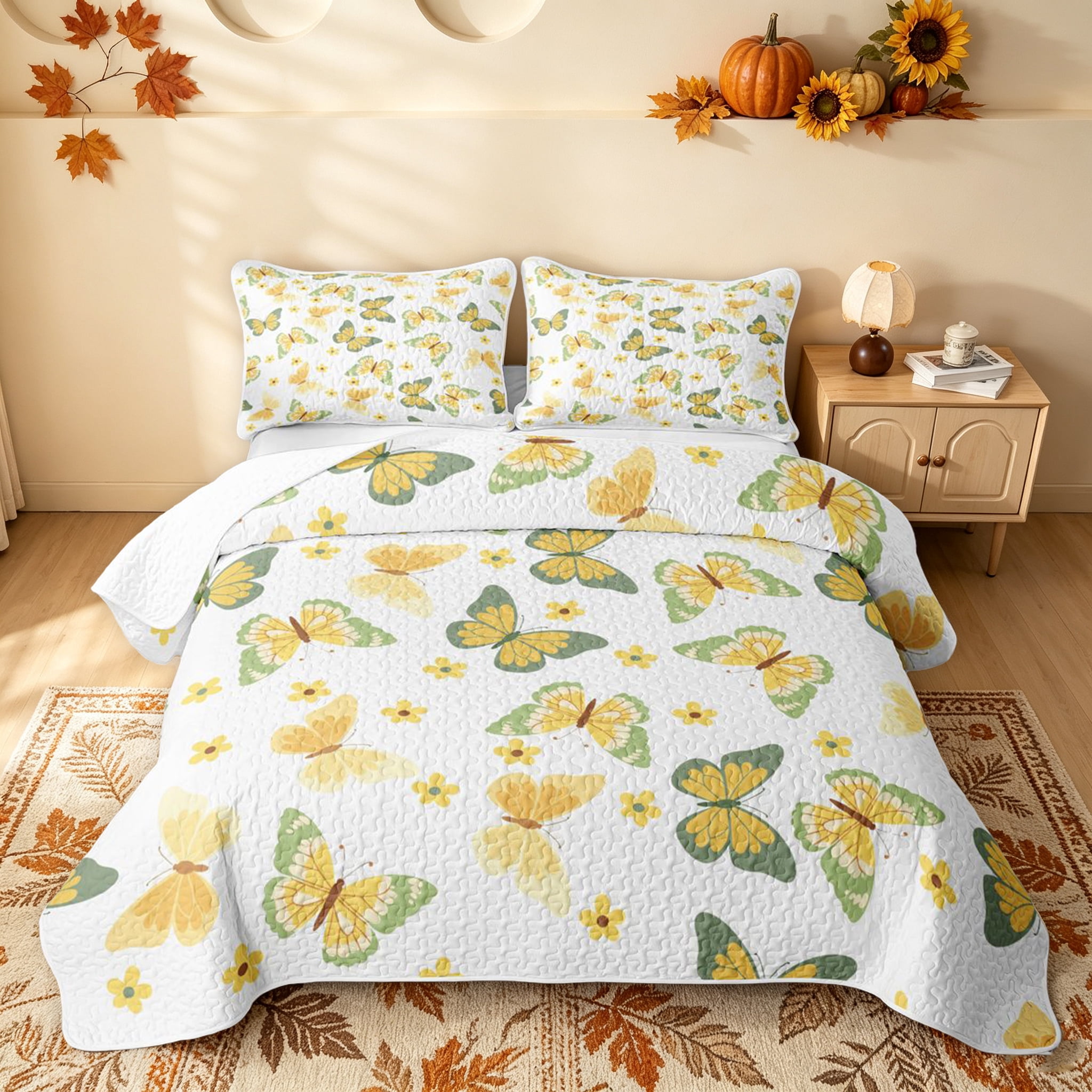 Manfei Butterfly Floral Quilt King, Spring Garden King Coverlet Set ...