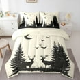 thumbnail image 1 of Manfei Cabin Deer Elk Twin Bedding Sets 7-Piece for Boy, Jungle Tree Print Bedding Comforter Set, Woodland Animal Reversible Sheet Sets, Lightweight Room Decor, 1 of 7