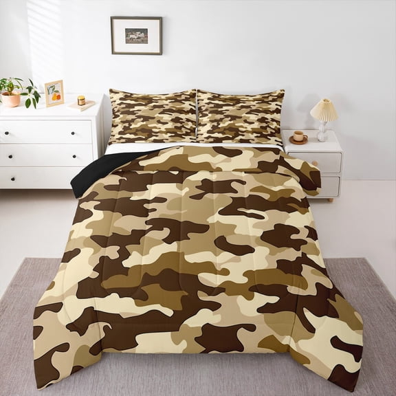 Manfei Camo Bedding Comforter Set,Rustic Outdoor Twin Comforter Sets,Brown Beige Bedding Set For Kids,Luxury Bedroom Decor Reversible,2pcs