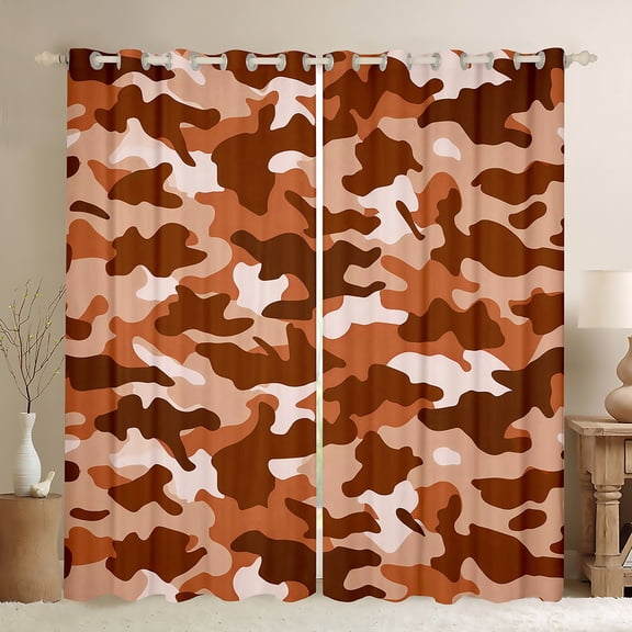 Manfei Camo Curtains Pack of 2 (42x84 Each),Rustic Outdoor Curtains Blackout,Brown Camouflage Bedroom Curtains For Kids,Luxury Bedroom Decor