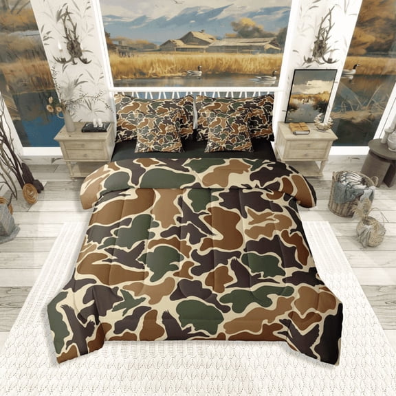 Manfei Camo Duck 7pcs Twin Bedding Set - Vintage Farmhouse Animal Style