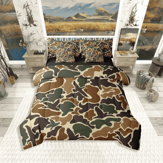 Manfei Camo Duck 7pcs Twin Bedding Set - Vintage Farmhouse Animal Style