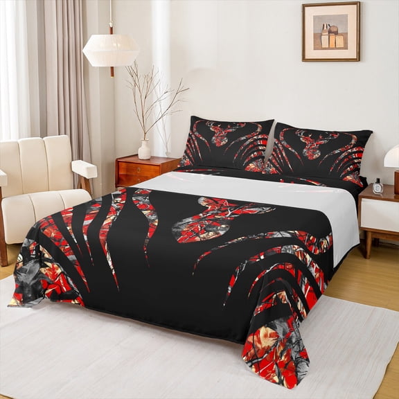 Manfei Camo Hunting Bed Sheets,Rustic Western Farmhouse King Sheets,Wild Animal Deer Sheet Set For Boys,Microfiber Bedroom Decor,4pcs