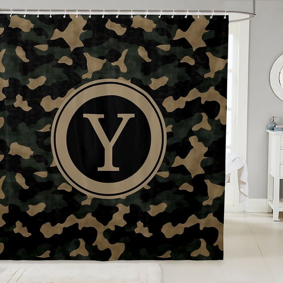 Monogramen Manfei Camo Initial Y Shower Curtain 72Wx78L, Monogrammed Camouflage ...