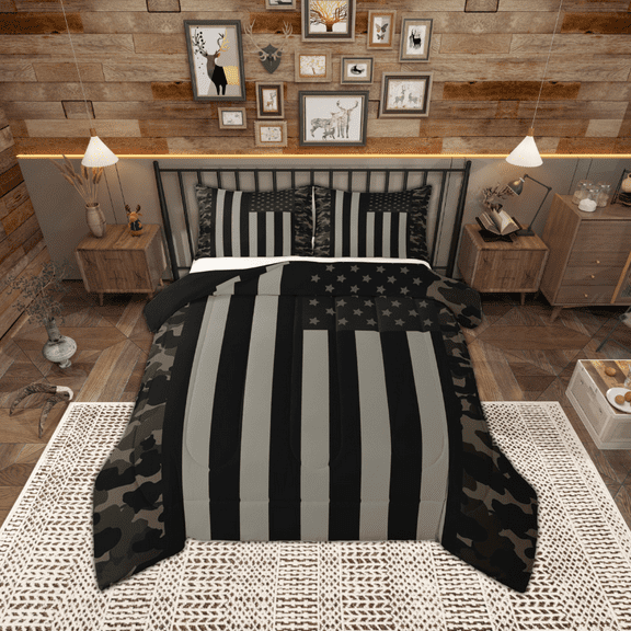 Manfei Camouflage Bedding Comforter Set,Minimalism Geometric Stripes Twin Comforter Sets,Gray Black Green Bedding Set For Girls Boys,Super Cozy Room Decor Reversible,2pcs