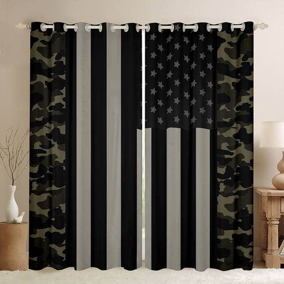 Manfei Camouflage Black Out Curtains,Minimalism Geometric Stripes Curtains Pack of 2 (42x63 Each),Gray Black Green Bedroom Curtains For Girls Boys,Super Cozy Room Decor