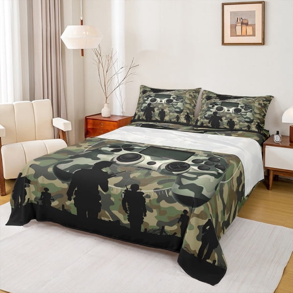 Manfei Camouflage Gamepad Twin Sheet Sets, Cartoon Bed Sheets Twin, Teens Boys Girls Bedding Sets Twin Size, Lightweight Bedroom Decoration, 3pcs