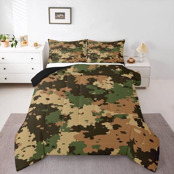 Manfei Camouflage Hunting Bedding Comforter Set,Camo Green Twin Comforter Sets,Rustic Outdoor Bedding Set For Teens,Ultra Soft Home Decor Reversible,2 Pieces