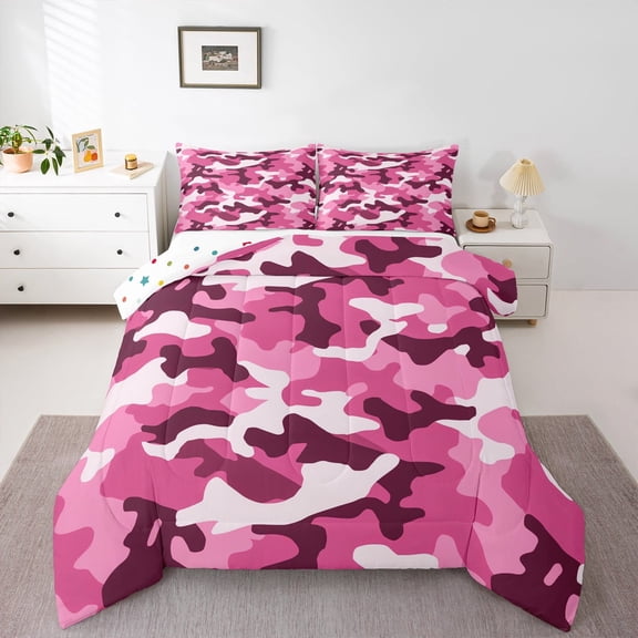 Manfei Camouflage Hunting Twin Comforter Set,Camo Army Princess Pink,Ultra Soft Reversible Decor For Teens,2-Piece