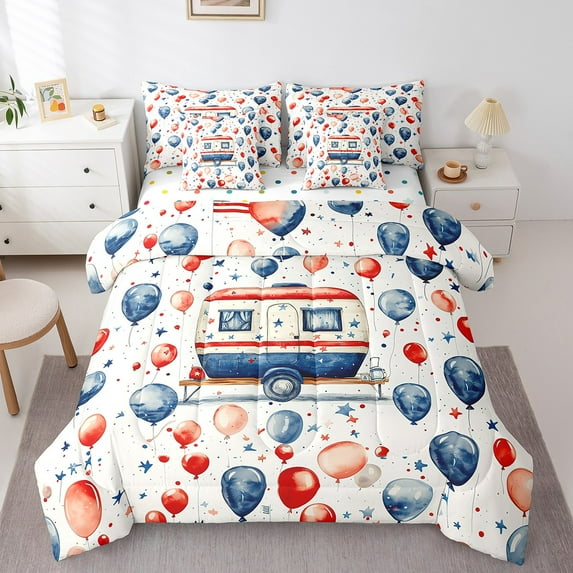 Manfei Camping Bed in a Bag Full Size,Camper Theme Bed Set,Watercolor Balloon Stars Bedding Full Size,Breathable Room Decorative Reversible,7 Pieces