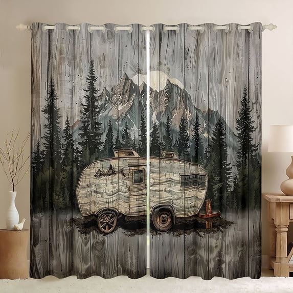 Manfei Camping Car Black Out Curtains for Kids Children Teens,Jungle Adventure Theme Curtains Pack of 2 (42x63 Each),Rustic Cabin Bedroom Curtains,Breathable Home Decor