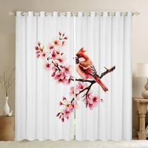 Manfei Cardinal Bird Black Out Curtains,Country Cherry Blossom Curtains Pack of 2 (42x63 Each),White Pink Red Bedroom Curtains For Girl Teens,Breathable Home Decor