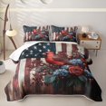 thumbnail image 1 of Manfei Cardinal Bird Quilt Full,Rustic Floral Flag Full Bedspread Sets,White Red Stripes Decor,3-Piece, 1 of 7
