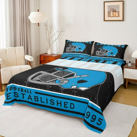 Manfei Carolina Sheet Set Full,Rugby Sports Bedding Sets Full Size,Rugby Ball Sport Full Sheet Sets,Breathable Room Decorative,4 Pieces