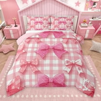 Manfei Cartoon Abstract Bowknot Bedding Comforter Set for Girls, Kawaii Buffalo Plaid Twin Comforter Sets, Fairy Tale Reversible Bedding Set, Luxury Bedroom Decor, 2pcs